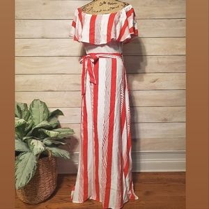Red & White striped off the shoulder sundress